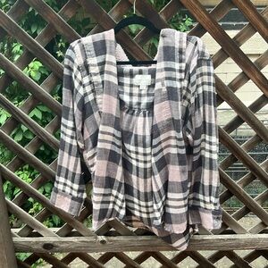 Long sleeve plaid shirt with hood